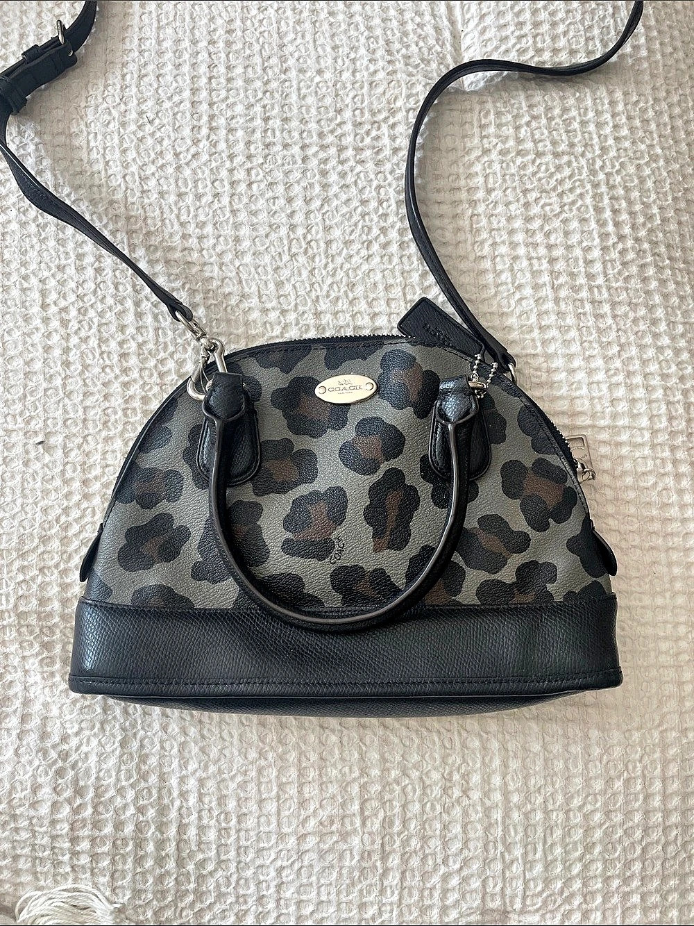 COACH Mini Sierra Satchel Leopard Print Black & Brown